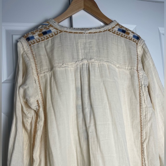 Johnny Was | Embroidered Gauzy Ivory Blouse Tunic Western Bohemian Relaxed Fit - Picture 6 of 10